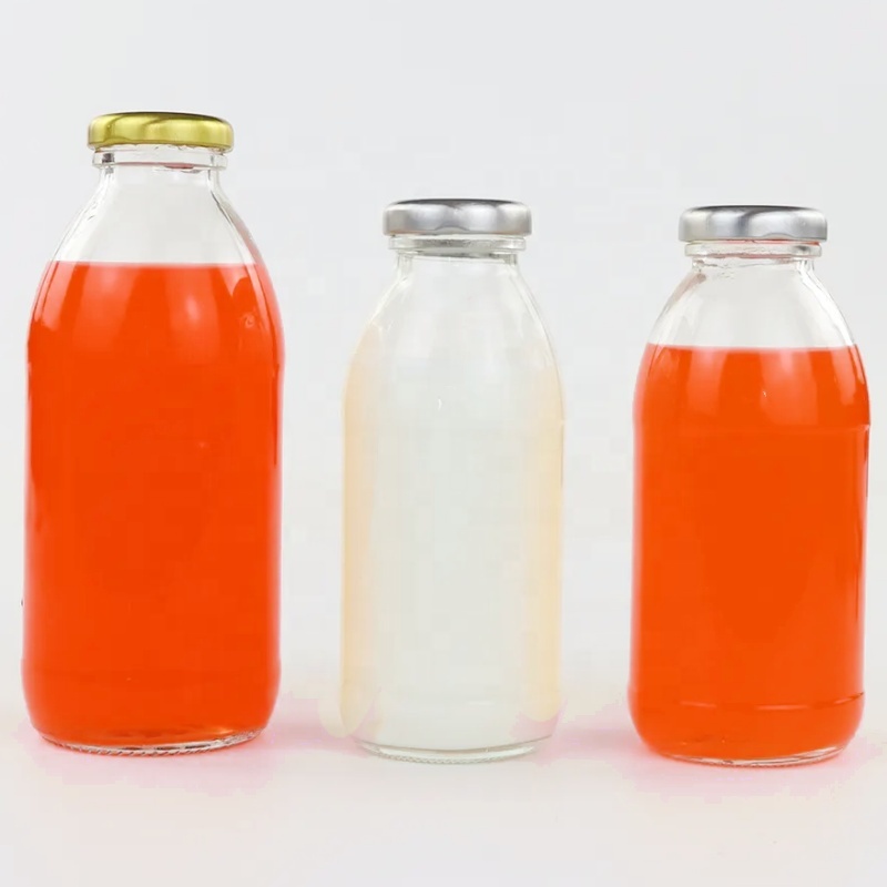 Milk Juice Glass Beverage Bottle with Screw Lids Glass Bottles Wholesale 16oz for Alcoholic Beverages