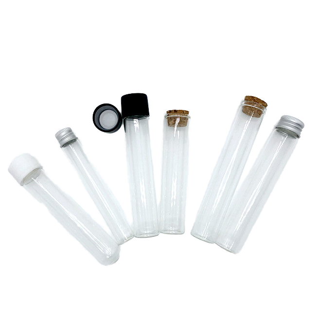 120mm Recyclable Glass Bottles Wide Mouth Glass Pre Packaging Roll Tubes With Cork / Aluminum Cap / Cr Cap