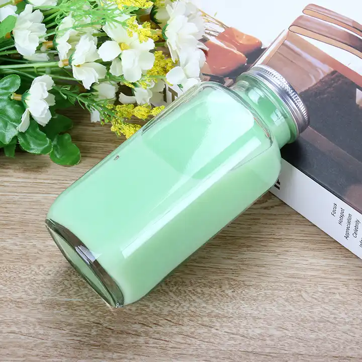 Small Glass Shots 2oz 60ml French Square Glass Juice Bottle With Plastic Screw Lid for Cold Pressed Juice Flavor Testing