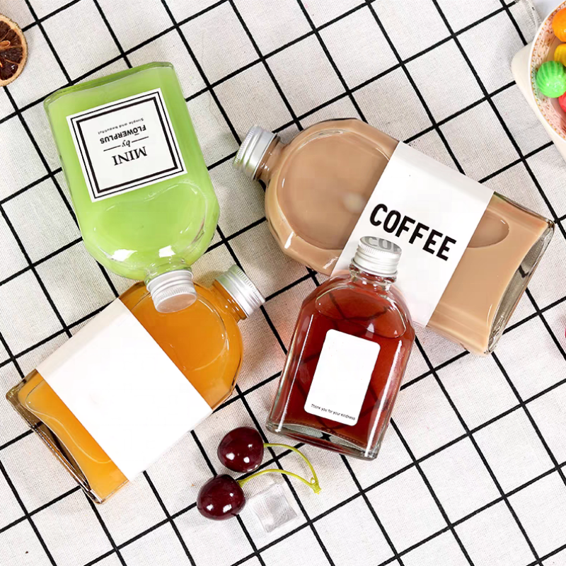 Clear Empty Flat 200ml 300ml 500ml Cold Brew Coffee Juice Water Wine Glass Milk Bottle