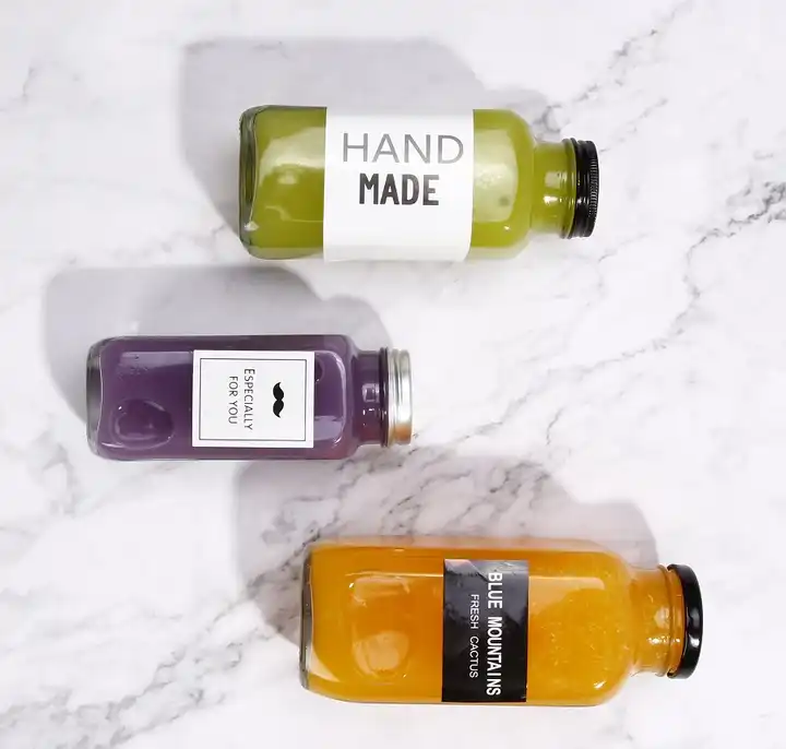 2oz 4oz 6oz 8oz 12oz 16oz Glass Juicer Bottles French Square Bottles With Plastic or Metal Lid