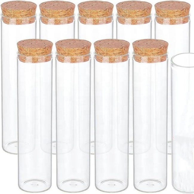 Wholesale 10ml Borosilicate Glass Test Tube Vial Cork Stopper Custom 30ml 40ml 50ml 60ml 80ml 100ml Clear Tubular Vial