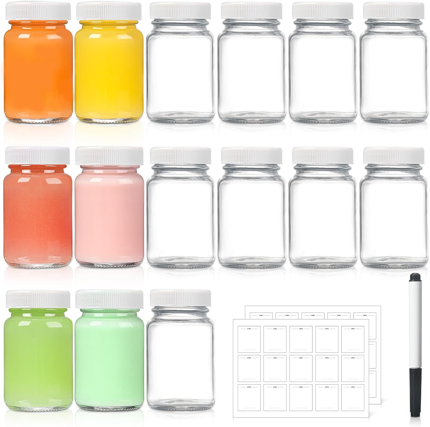 Small Glass Shots 2oz 60ml French Square Glass Juice Bottle With Plastic Screw Lid for Cold Pressed Juice Flavor Testing