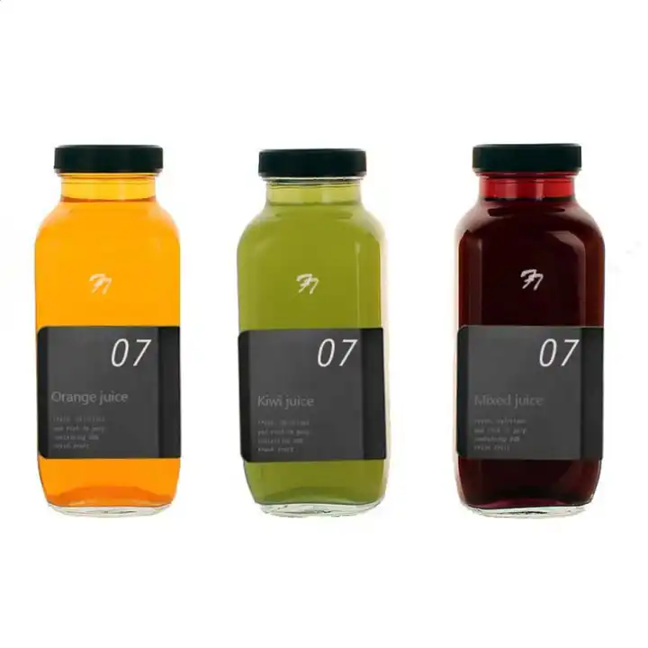 2oz 4oz 6oz 8oz 12oz 16oz Glass Juicer Bottles French Square Bottles With Plastic or Metal Lid