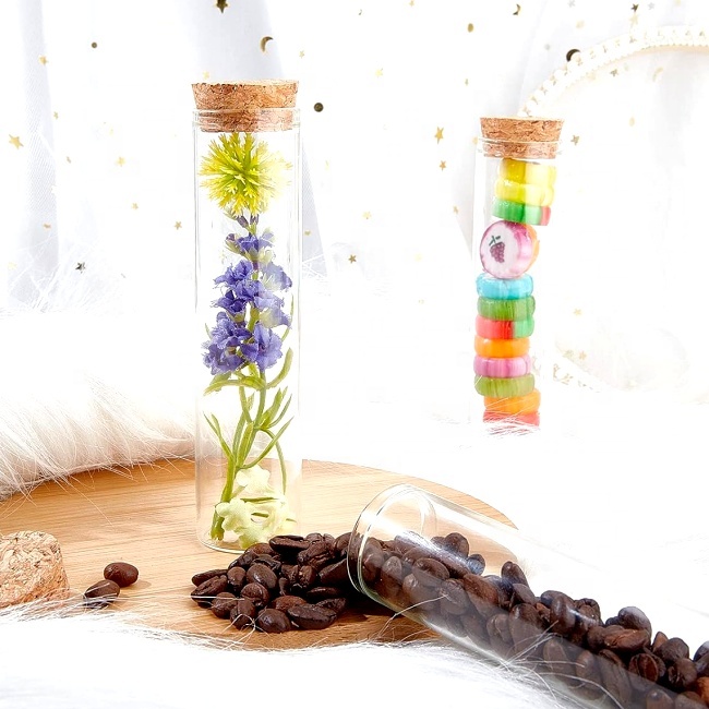 Wholesale 10ml Borosilicate Glass Test Tube Vial Cork Stopper Custom 30ml 40ml 50ml 60ml 80ml 100ml Clear Tubular Vial