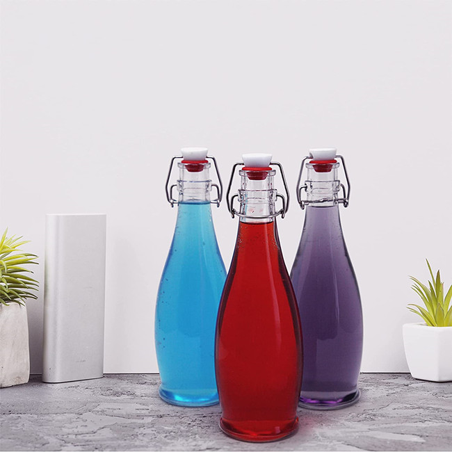 8.5 oz Curved Swing Top Glass Bottle  250 ml Juice Bottle With Swing Top / Flip Top Stopper