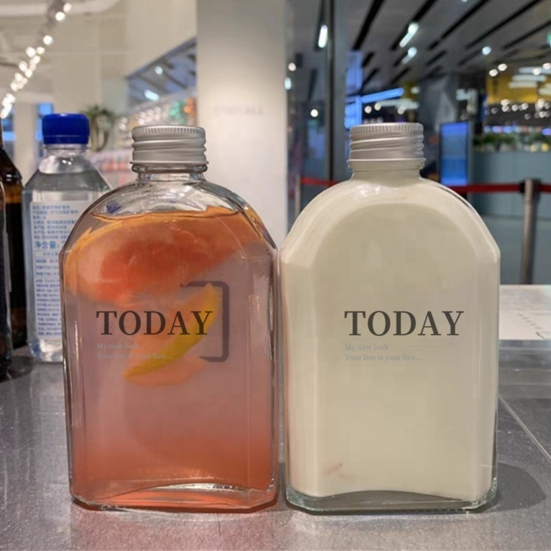 Clear Empty Flat 200ml 300ml 500ml Cold Brew Coffee Juice Water Wine Glass Milk Bottle