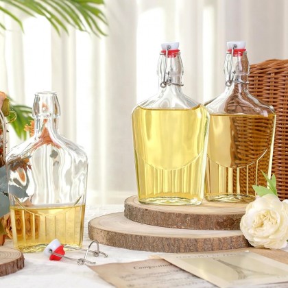 Pocket Glass Flasks 8.5 Oz Glass Vanilla Extract Bottles With Swing Top Flask for Liquids,whiskey, Liquor, Wine,water Leak Proof