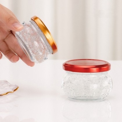 Wholesale 50ml 75ml 100ml Glass Bird's Nest Jar Streak Pudding Jam Glass Jar With Metal Cap
