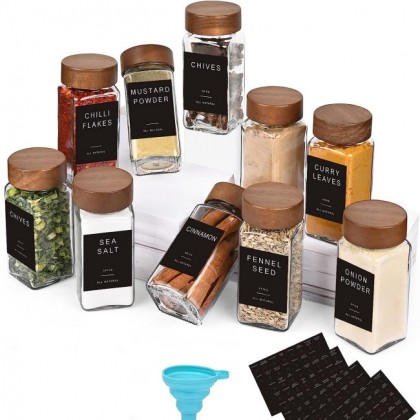 24pcs Set 120ml Square Spice Jars 4oz Glass Bottles With Bamboo Lids for Cosmetics Free Sample Available