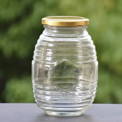 Food Grade Empty Clear Honeycomb Shape Glass Jars for Honey With Metal Lids