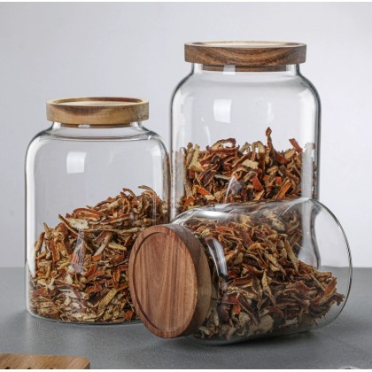 Round Large Storage Glass Storage Tank Dry Fruit Food Bottle Seal Bamboo Cover Custom L High Borosilicate Wholesale