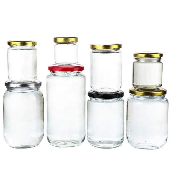 High Quality Clear Honey Candy Jar Glass Jam Pickles Jar Bottle 200 ml 350 ml 500 ml Large Glass Jar With Screw Top Lid