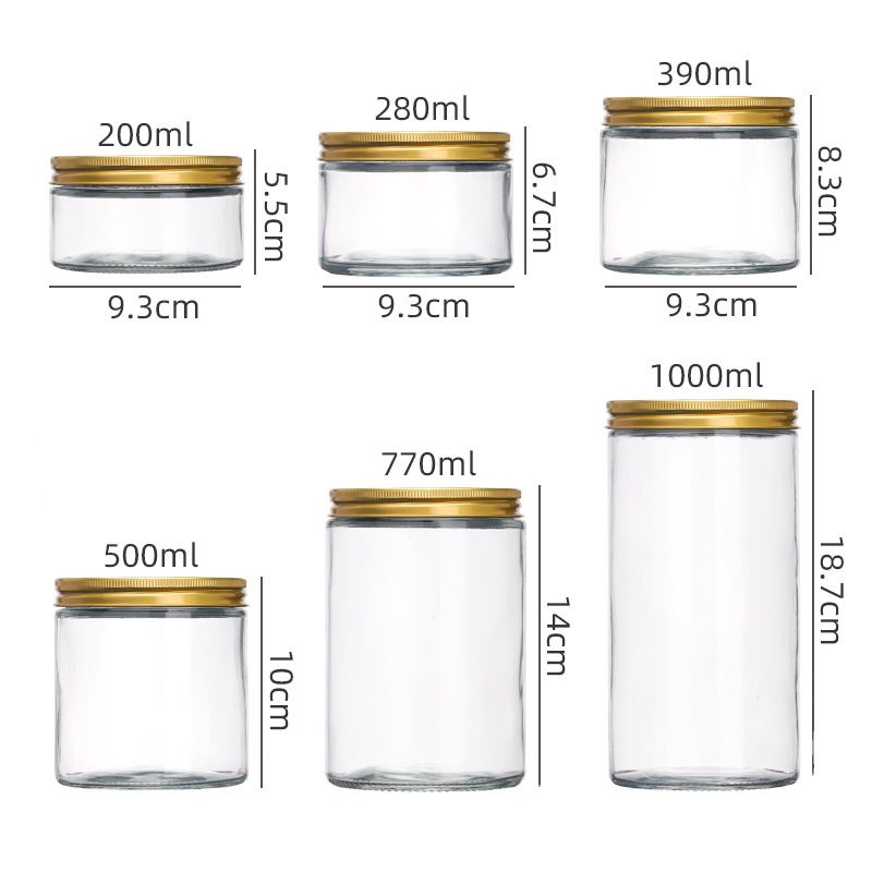 Manufacturer Wholesale Glass Jar With Screw Cap Lid Empty Different Capacity 200ML-1000ML for Cosmetic Cream Food Storage