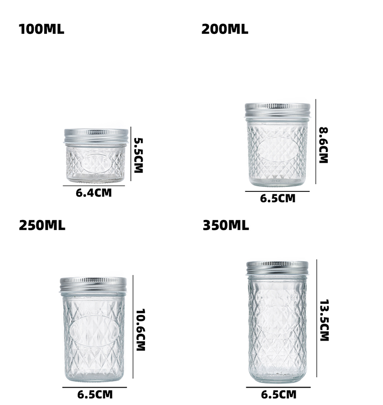 Various Size Caviar Glass Jar Wide Mouth 100ml 200ml 250ml 300ml 350ml 500ml 650ml With Metal Lid