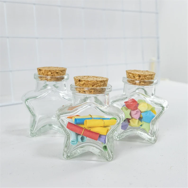 60ml 150ml 300 ml 10 OZ Empty Clear Star Shaped Glass Jar for Party Favors Spices Jar Herbs Keepsakes With Cork Stopper