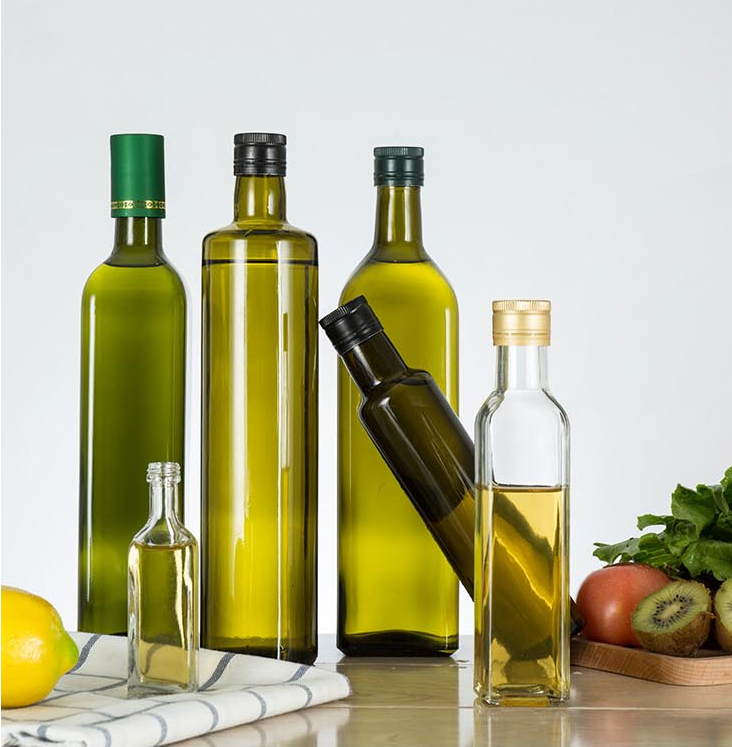 Wholesale Glass Olive Oil Bottles Transparent Square & Round 100ml 200ml 250ml 500ml 750ml 1L Screw Cap Screen Printing Surface