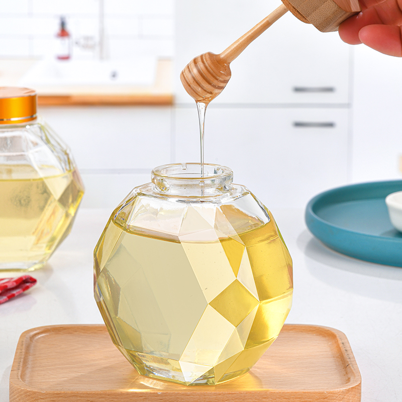 200g 300g 350g 500g  Clear Hexagon Glass Honey Jar Face Cream Jar Bottles Jam Pots for Jam With Screw Top Bamboo Lid Wooden Cap
