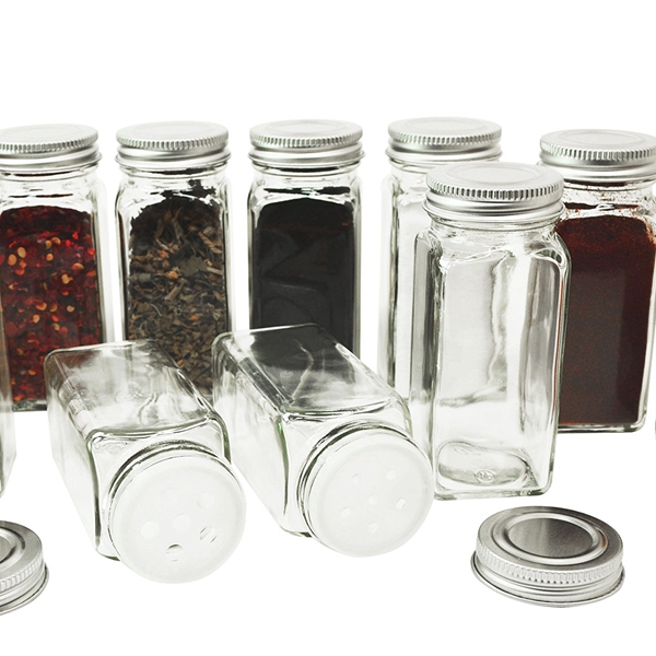 Canister Wood Lid Spice Jars Herb and Spice Containers Seasoning Bottles 4 oz square Glass Spice Jars With Wooden Bamboo Lid Set Wholesale Glass Jar Glass Bottle