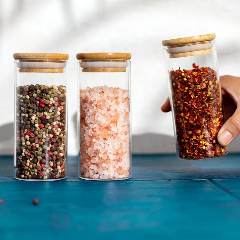 Factory Custom Tube Shaped Jar Custom Borosilicate Glass Food Storage Jars With Bamboo Lid