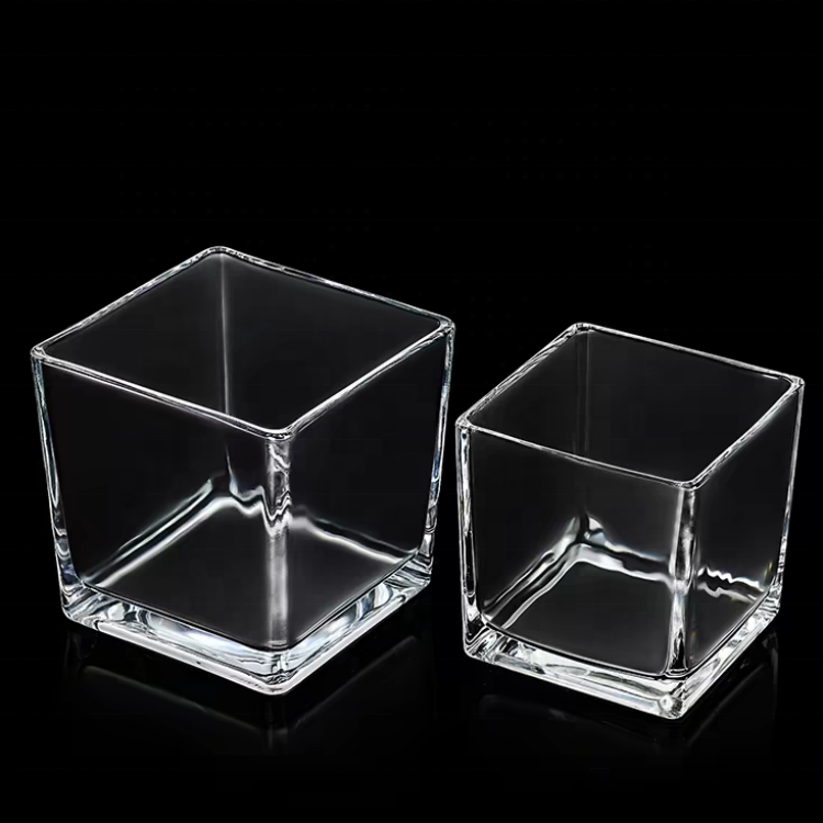 Wholesale Square Glass Candle Vessel Holder Decorated Modern Eco Friendly Straight Sided Scented Clear Square Candles Jars