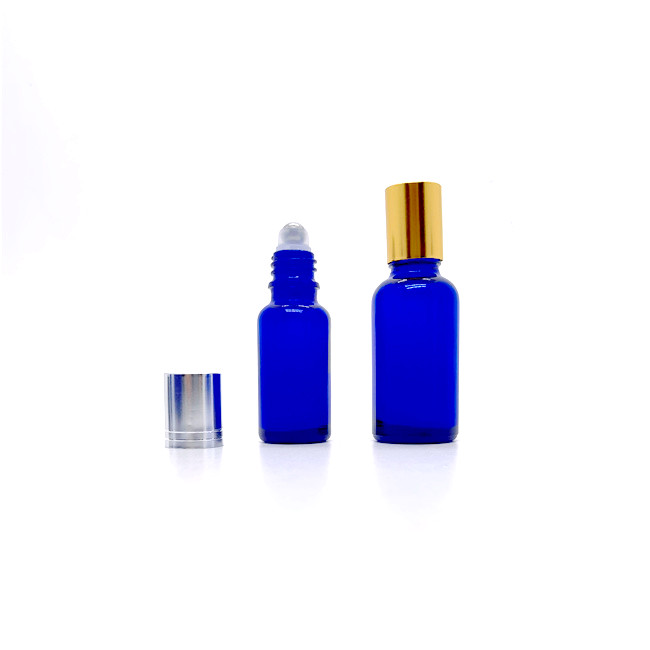 Blue Amber Glass Perfume Bottle Essential Oil Packing Glass Vial 5ml 10ml 20 ml  30ml Stainless Steel Roller Ball Bottle