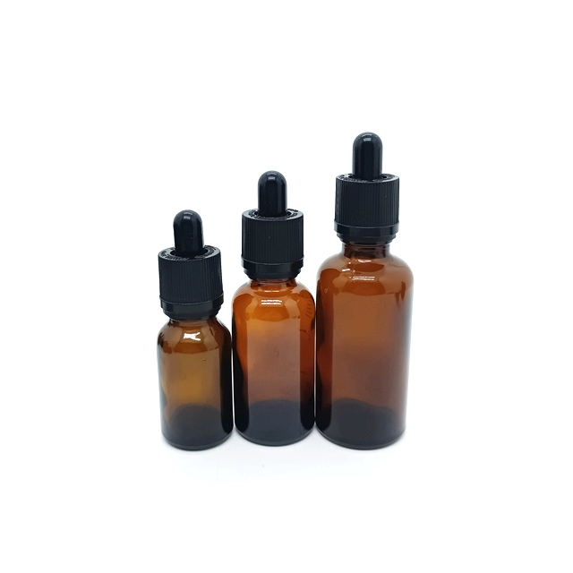 Amber Ribbed CR Droppers 10ml to 100ml Round Glass Dropper Bottles Empty for Cosmetic Serum & Essential Oils Packaging