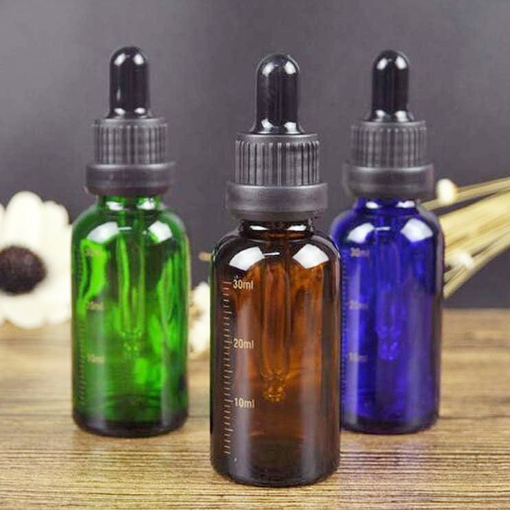 Customizable 5ml-100ml Glass Dropper Bottle in Amber Blue Clear Black Green for Essential Oils Cosmetics Mascara Wig Use