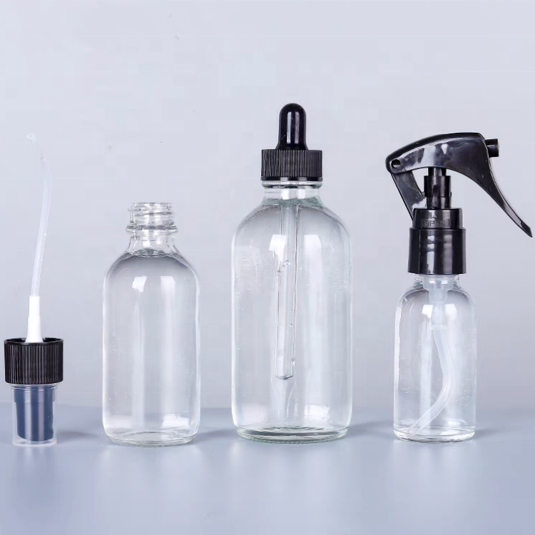 15ml 1oz 30ml 60ml 120ml 4oz Clear Boston Round Essential Oil Hair Oil Glass Dropper Bottle With Dropper
