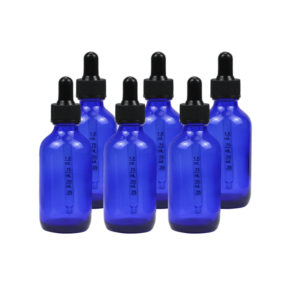 1/2 oz 15ml Cobalt Blue Glass Eye Dropper Bottles W/ Black Child Resistant Dropper Rose Gold Cap 15 ml
