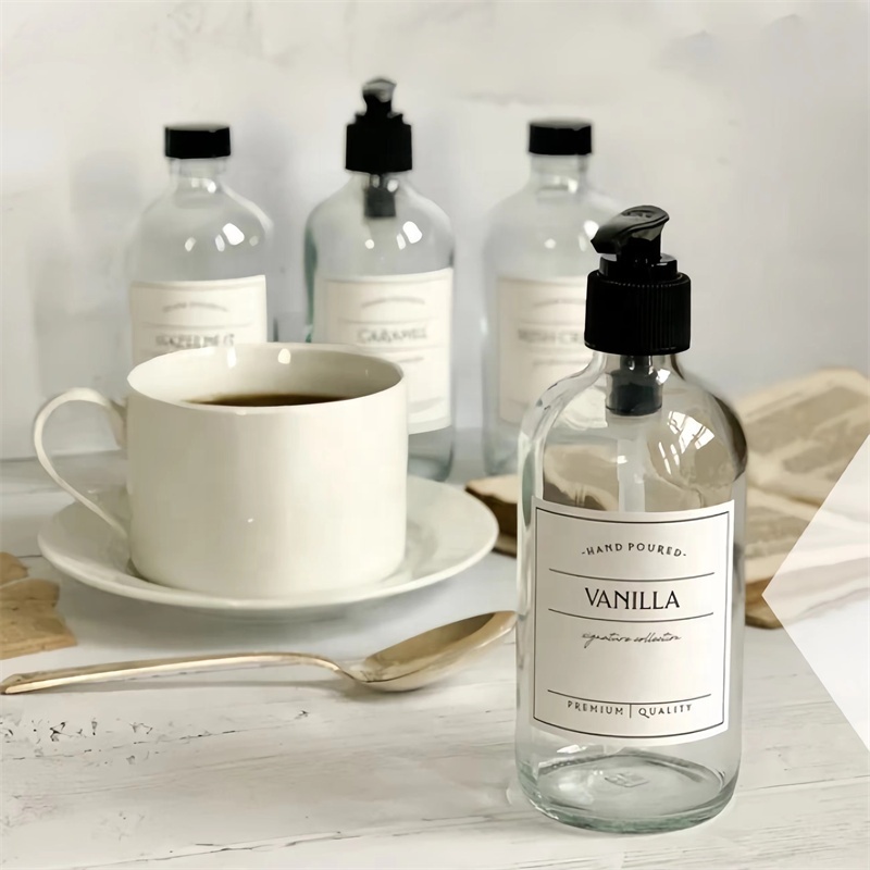 8oz 16oz Clear Boston Glass - Refillable Glass Coffe Syrup Bottles With Waterproof Label - Coffee Flavor Bottles With Labels
