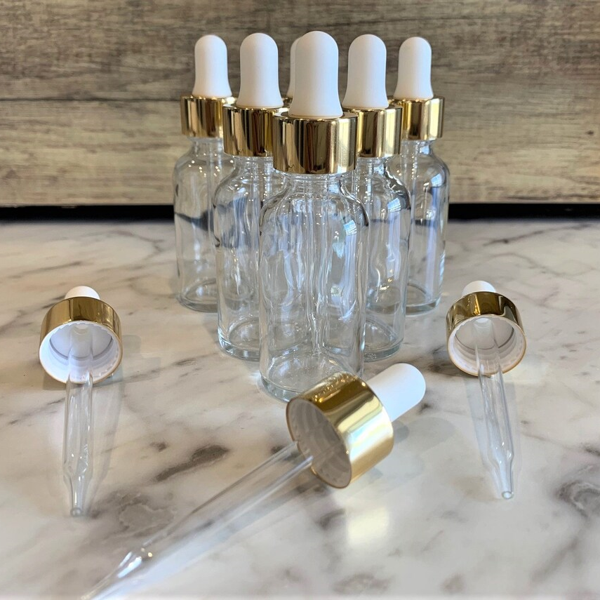 clear Empty boston 5ml 10ml 15ml 20ml 30ml 50ml 100ml Glass Bottle With Gold White Dropper for Hair Oil