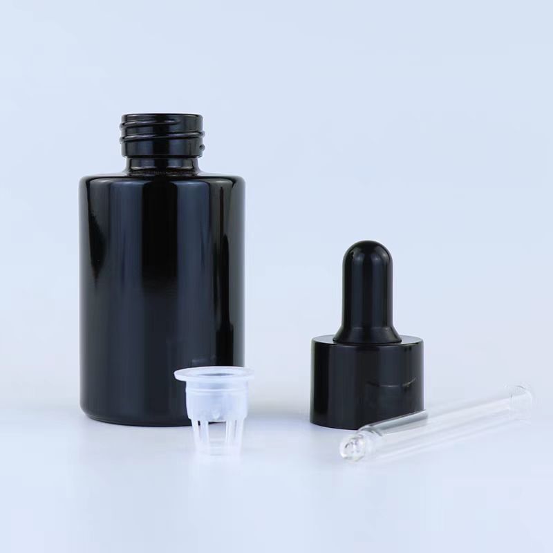 Custom Black Skincare Oil Bottle Empty 20ml 30ml 50ml Cylinder Luxury Cosmetic Hair Glass Dropper Serum Bottle 20 ml