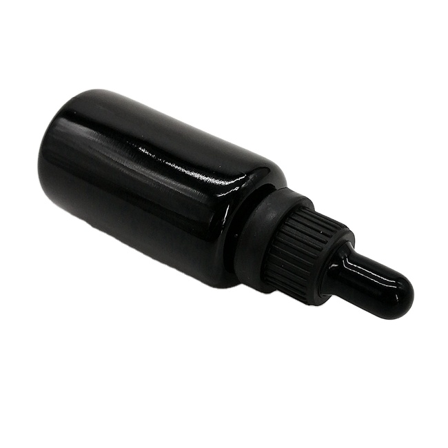 Wholesale Flat Shoulder 30ml 1oz UV Black Glass Dropper Bottles Oil Dropper Bottle for Cosmetic Skin Care