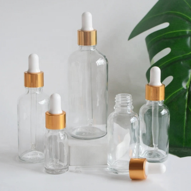 5ml-100ml Empty Clear Glass Essential Oil Dropper Bottles in Gold Cap, Aromatherapy Hair Oil Dropper, Cosmetics Wholesale