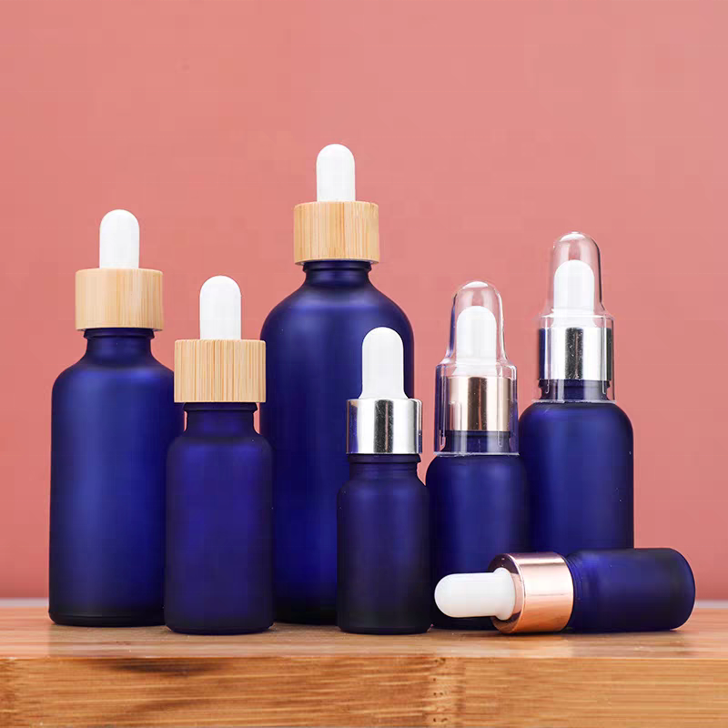 Wholesale Glass Dropper Bottle Matte Blue Essential Oil With Dropper 5ml 10ml 15ml 20ml 30ml 50ml 100ml Glass Bottle Packaging