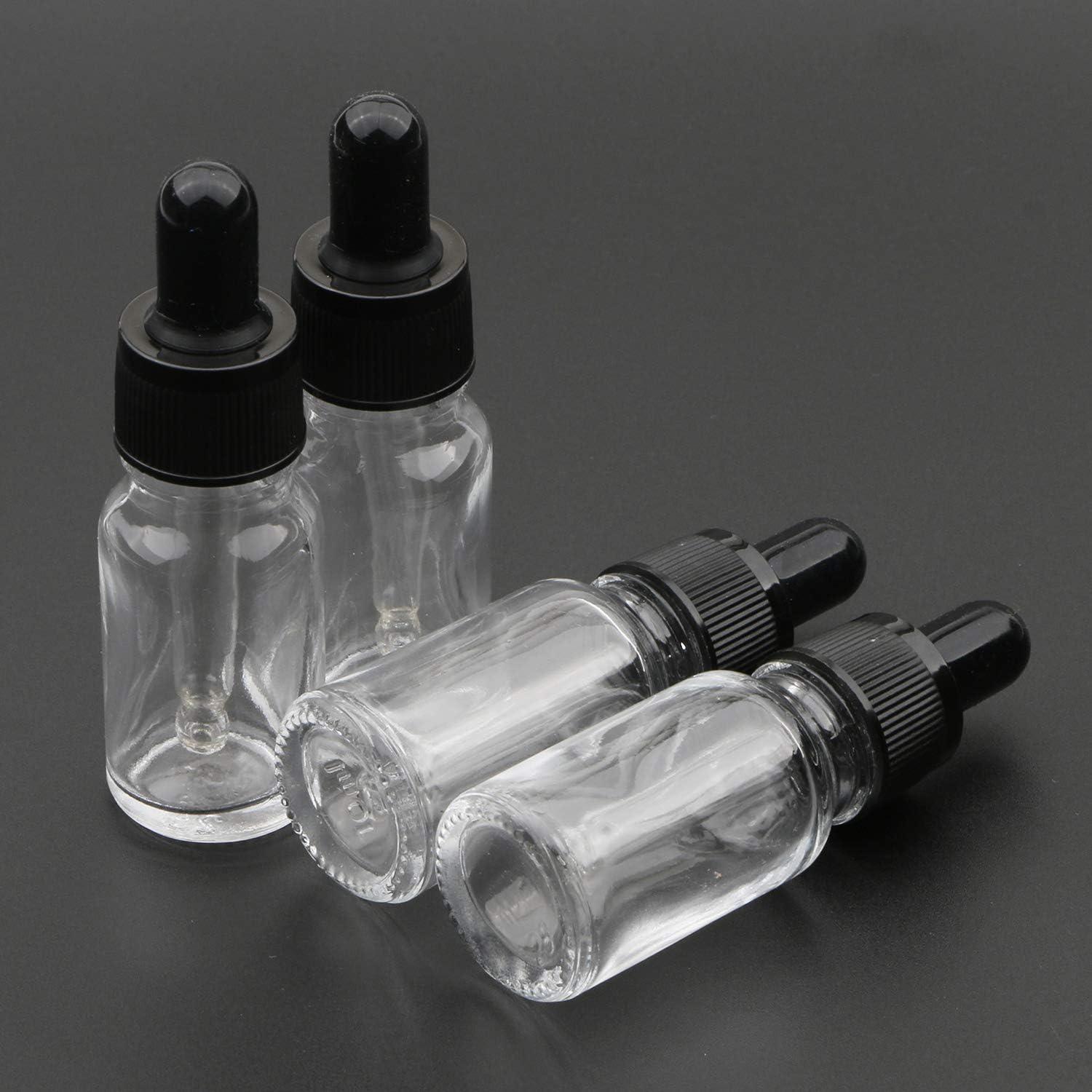 10ml Glass Bottles for Essential Oils Transparent/Clear Refillable Empty Bottle With Glass Dropper Black Cap for Screen Printing