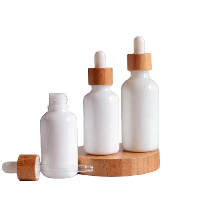 Hot Sale 5 10 15 20 30 50ml 100ml White Porcelain Essential Oil Glass Dropper Bottle  and Bamboo Lids and a Variety of Lids