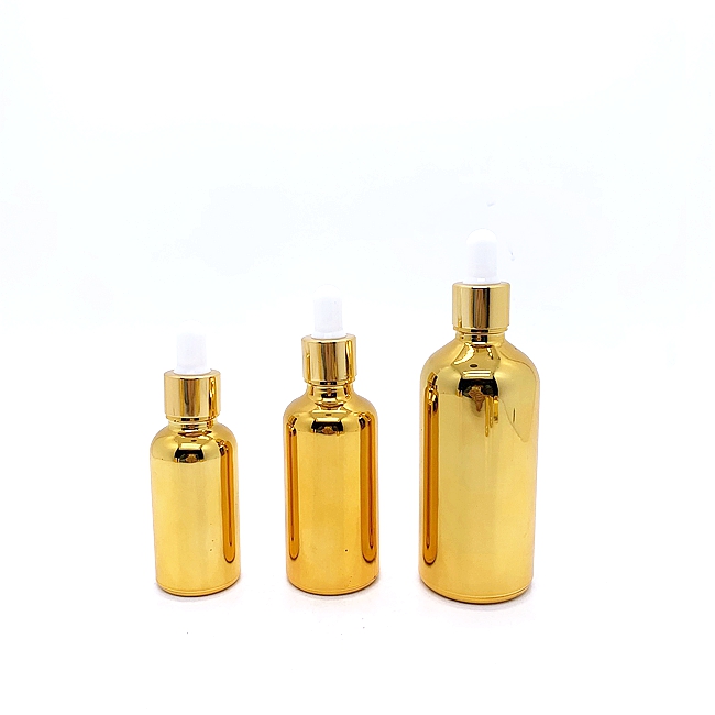 China Factory Hot Sale Luxury Gold Glass Bottle With Dropper Essential Oil Packaging for Cosmetic Serum and Hair Mascara