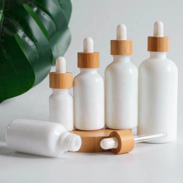 5ml 10ml 15ml 20ml 30ml 50ml 100ml White Porcelain Glass Essential Oil Bottle With Bamboo Dropper Cap for Oil Gb-666s