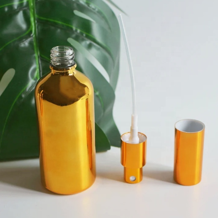 Wholesale Luxury Gold Coating Fine Mist Spray Bottle Glass Essential Oil Spray Bottle Perfume Fragrance Mister Home Room Spray