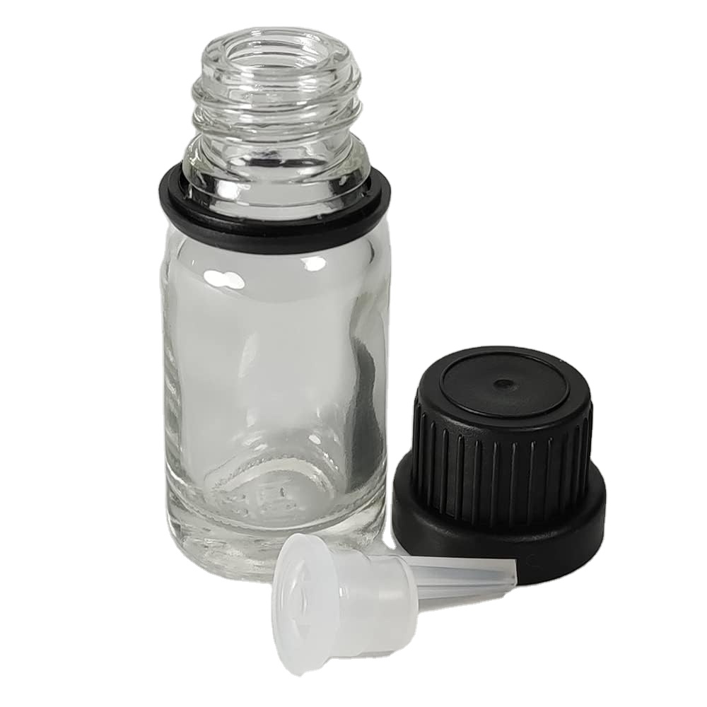 Empty Skin Care Clear Essential Oil Glass Dropper Bottle Custom Wholesale With Plastic Lid