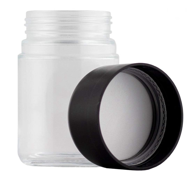 Wholesale Child Resistant Herb Flower Container 5ml 30 ml  70ml 110 ml  clear Smell Proof Glass Jars With Wooden Grain ABS Cap