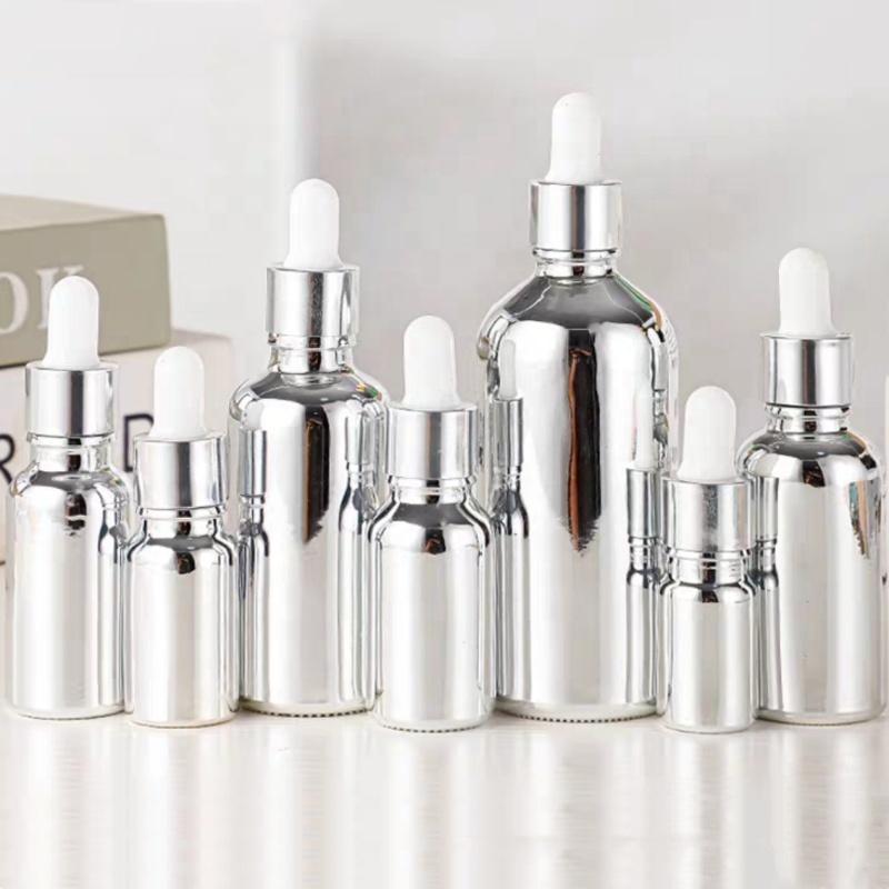 30ml 100ml 50ml Luxury Essential Oil Serum Sliver Dropper Glass Bottle Electroplating