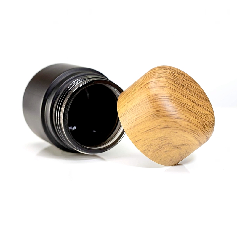 Concentrate Container 2oz 70 ml Custom Smell Proof Flower Storage Matte Black Herb Glass Jar With Child Resistant Wood Grain Lid