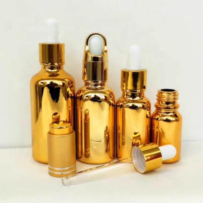 30ml 100ml 50ml Luxury Essential Oil Serum Gold Dropper Glass Bottle Electroplating