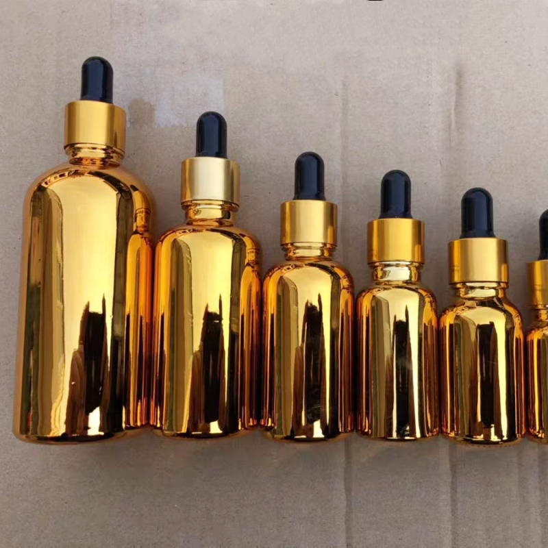 Gold Glass Hair Oil Serum Dropper Bottle Cosmetic Essential Oil Roller Bottle Golden Cosmetic Dropper Glass Bottle
