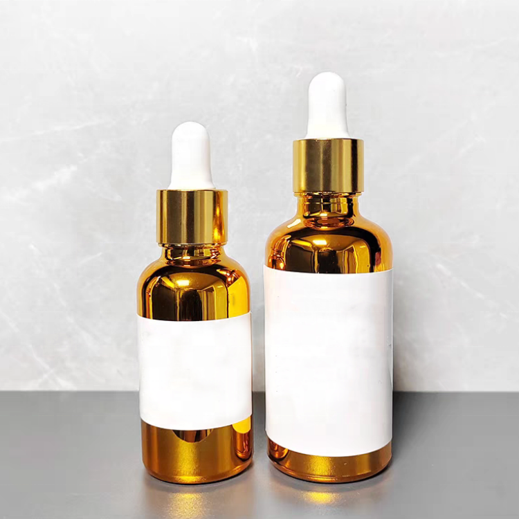 Electroplated Gold Essential Oil Bottle 5ml 10ml 20ml 30ml 50ml 100ml Small Gold Bottle Cosmetics Glass Dropper Bottle