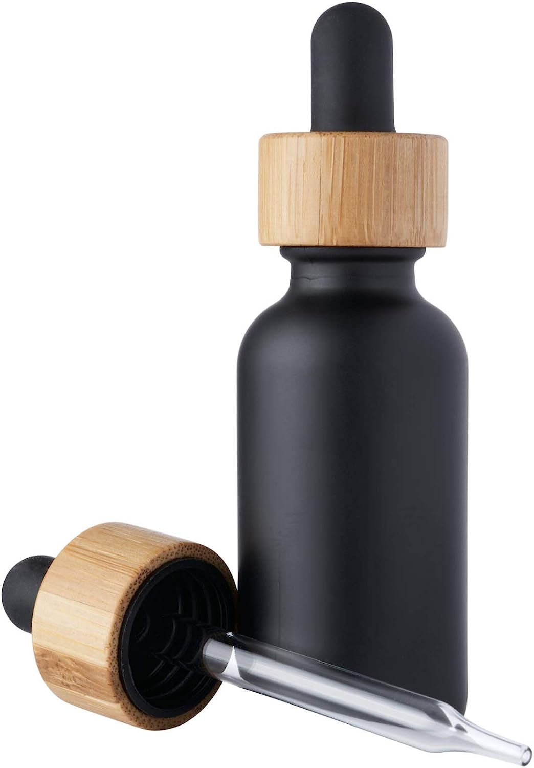 Matt Black Glass Bamboo Bottles 15ml 20ml 30ml 50ml 100ml Essential Oil Bottles Matte Black Wood Dropper Cosmetic Serum Use
