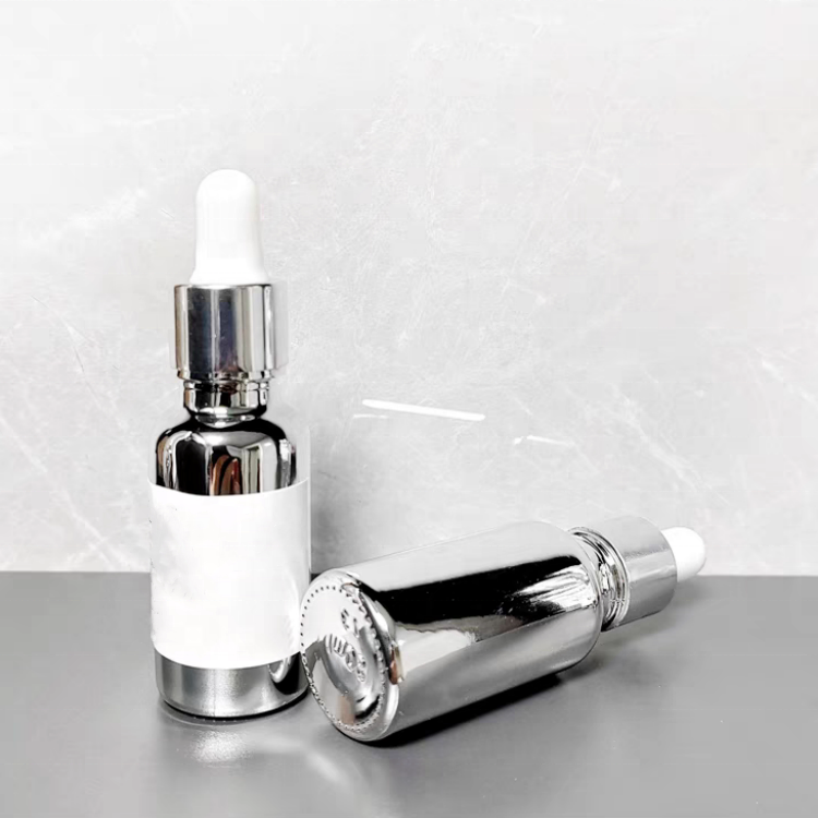 Luxury 5ml 10ml Electroplating Gold Silver Essential Oil Glass Bottle With Dropper Cap